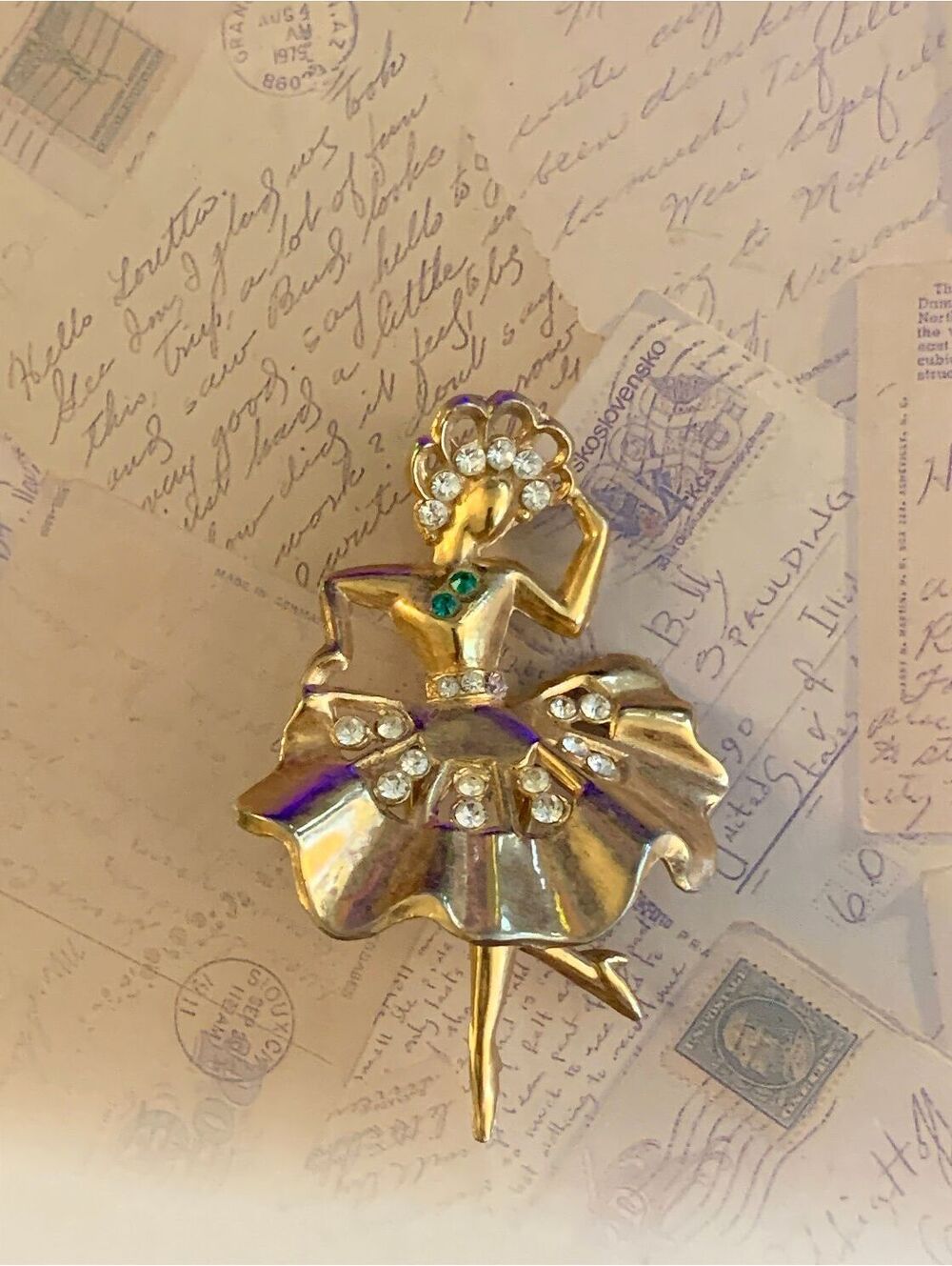 Vintage Ballerina Rhinestone Figural Brooch Pin - Picture 1 of 3